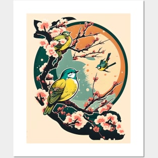 Springtime Birds In A Cherry Blossom Tree Posters and Art